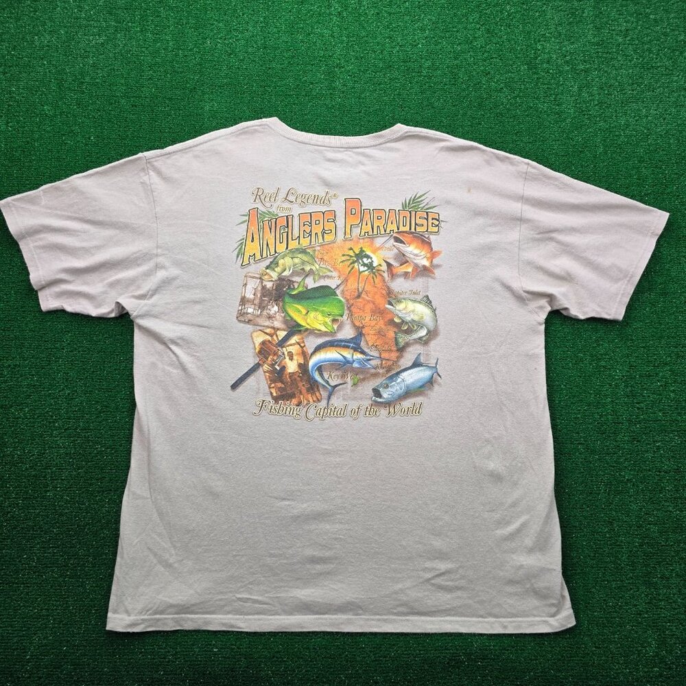 Reel Legends Tshirt Mens 2XL Biege Short Sleeve Anglers Paradise Fishing Capital